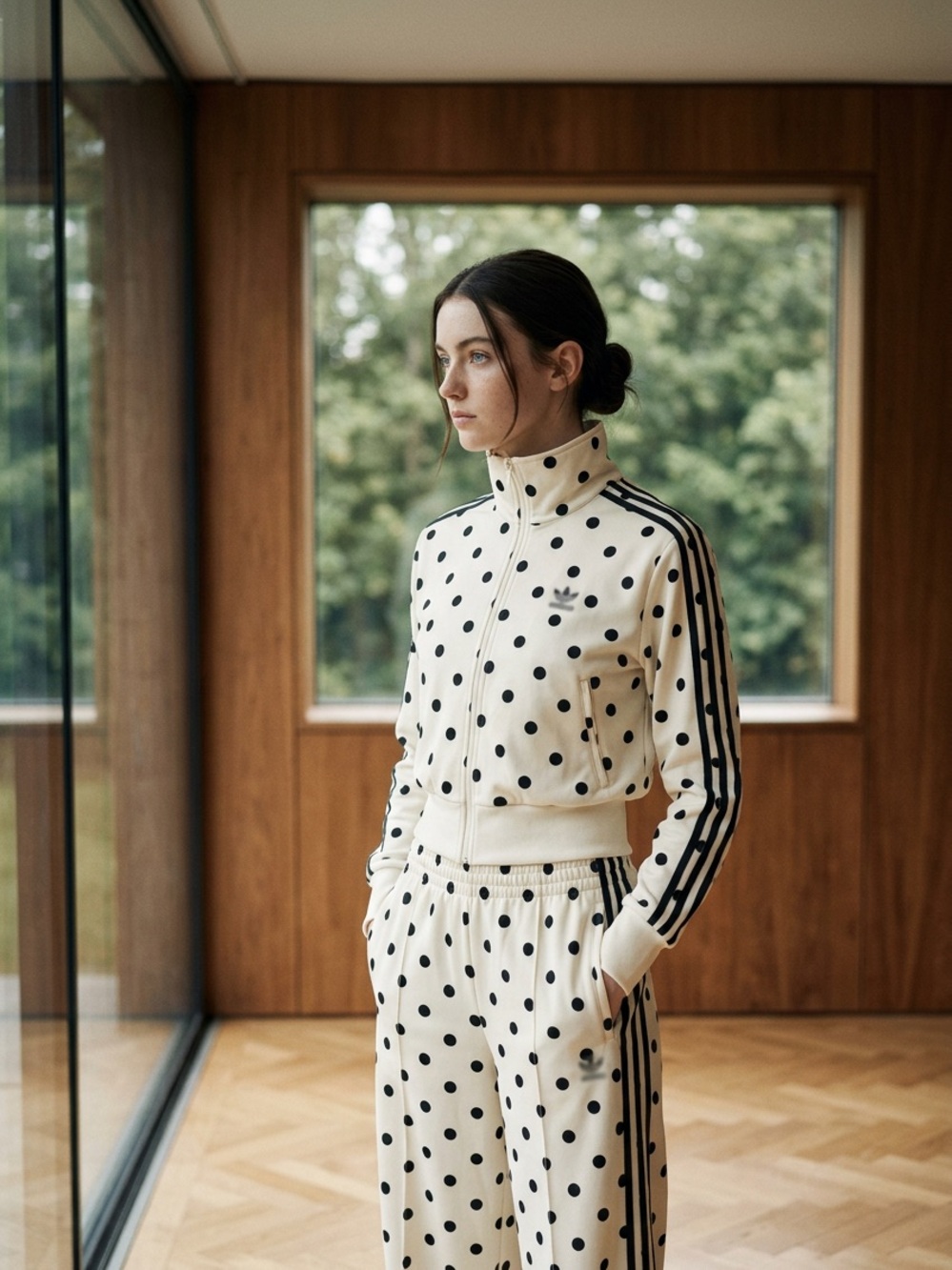 adidas Cream Track Jacket & Joggers with Black Polka Dots